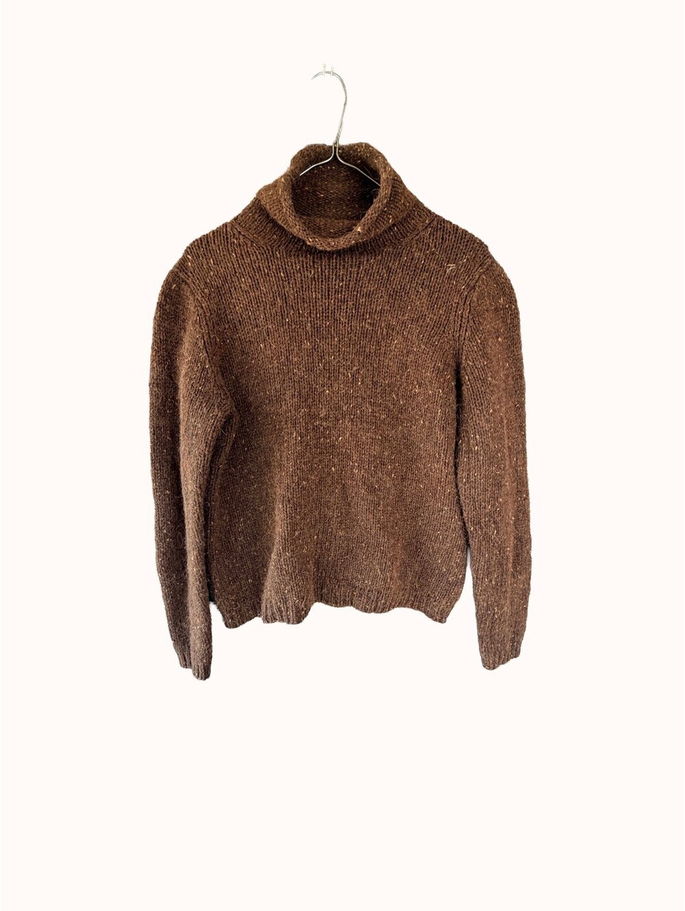Chaps Womens Alpaca Wool Blend Brown Turtleneck Sweater Chunky Knit Fleck Size M